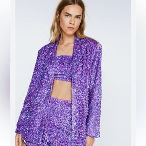 Nasty Gal Purple tailored sequin blazer